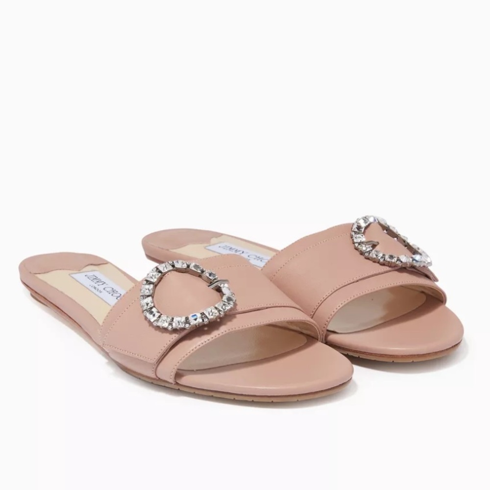 JIMMY CHOO NWOT Granger slides pale pink sandals crystal embellished